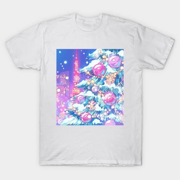 Christmas Tree and night Tokyo city T-Shirt by AnGo